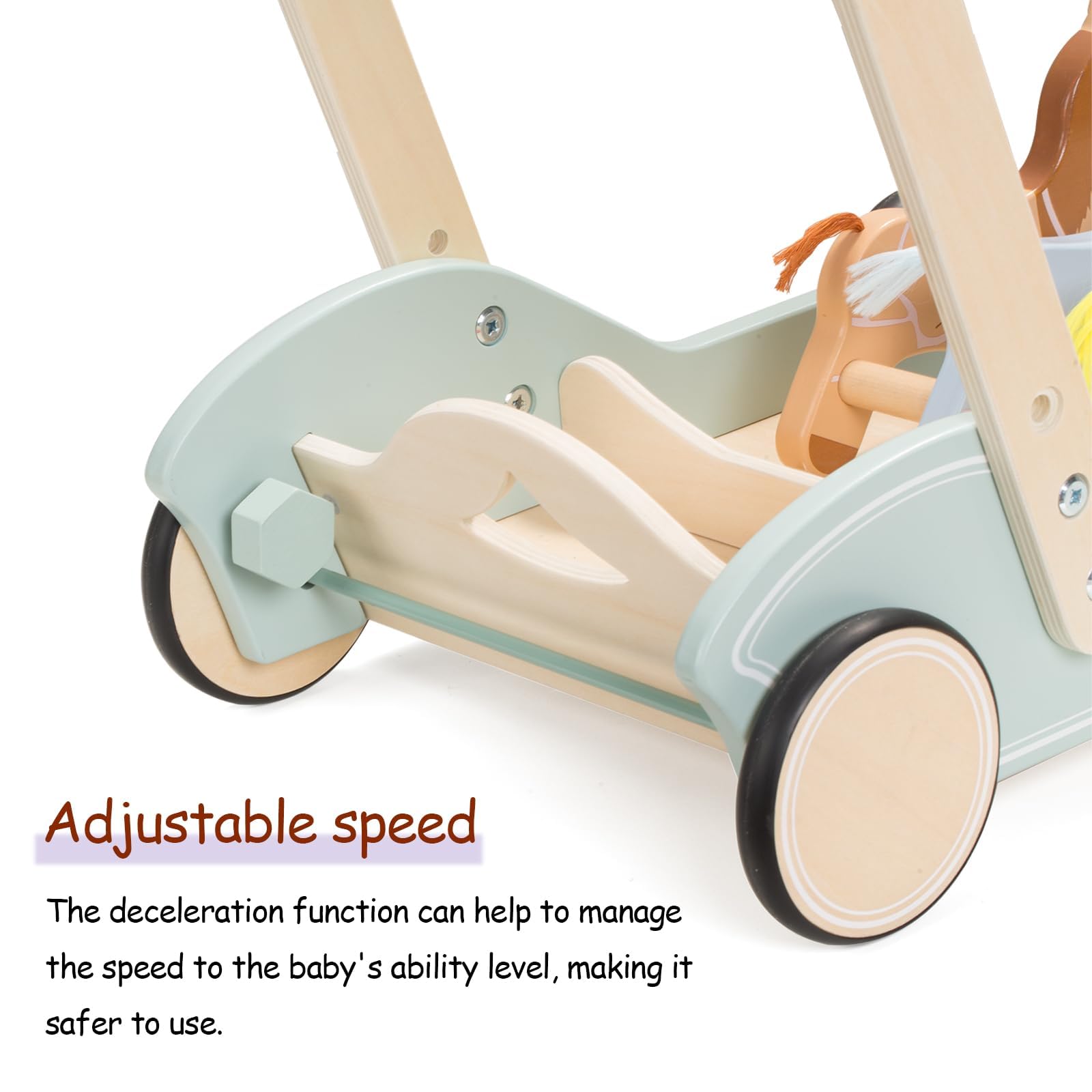 Adjustable speed wheel detail on Giant Bean wooden walker