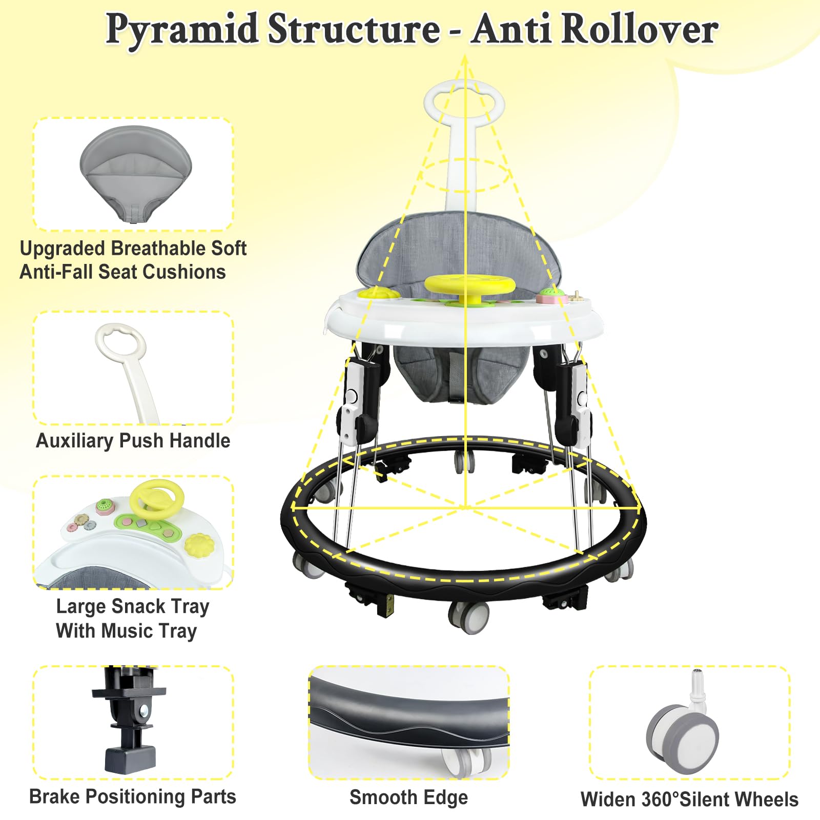 Side view of foldable baby walker for toddlers