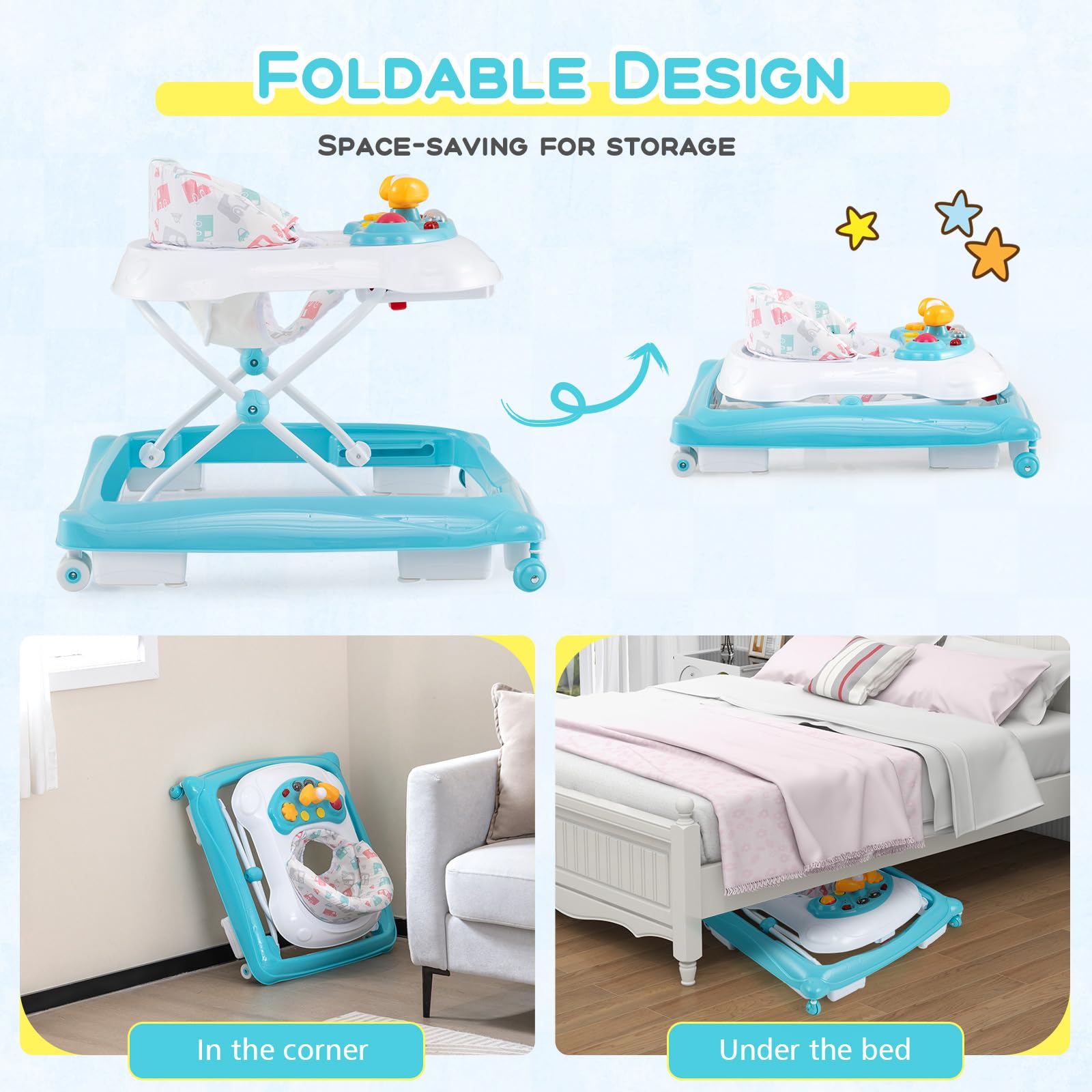 Close up of interactive toy tray on Baby Joy walker