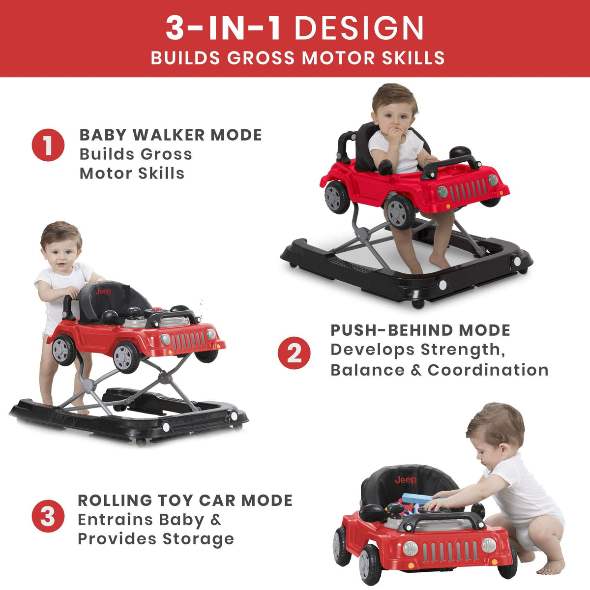 Delta Children Jeep Classic Wrangler 3-in-1 Baby Walker side profile