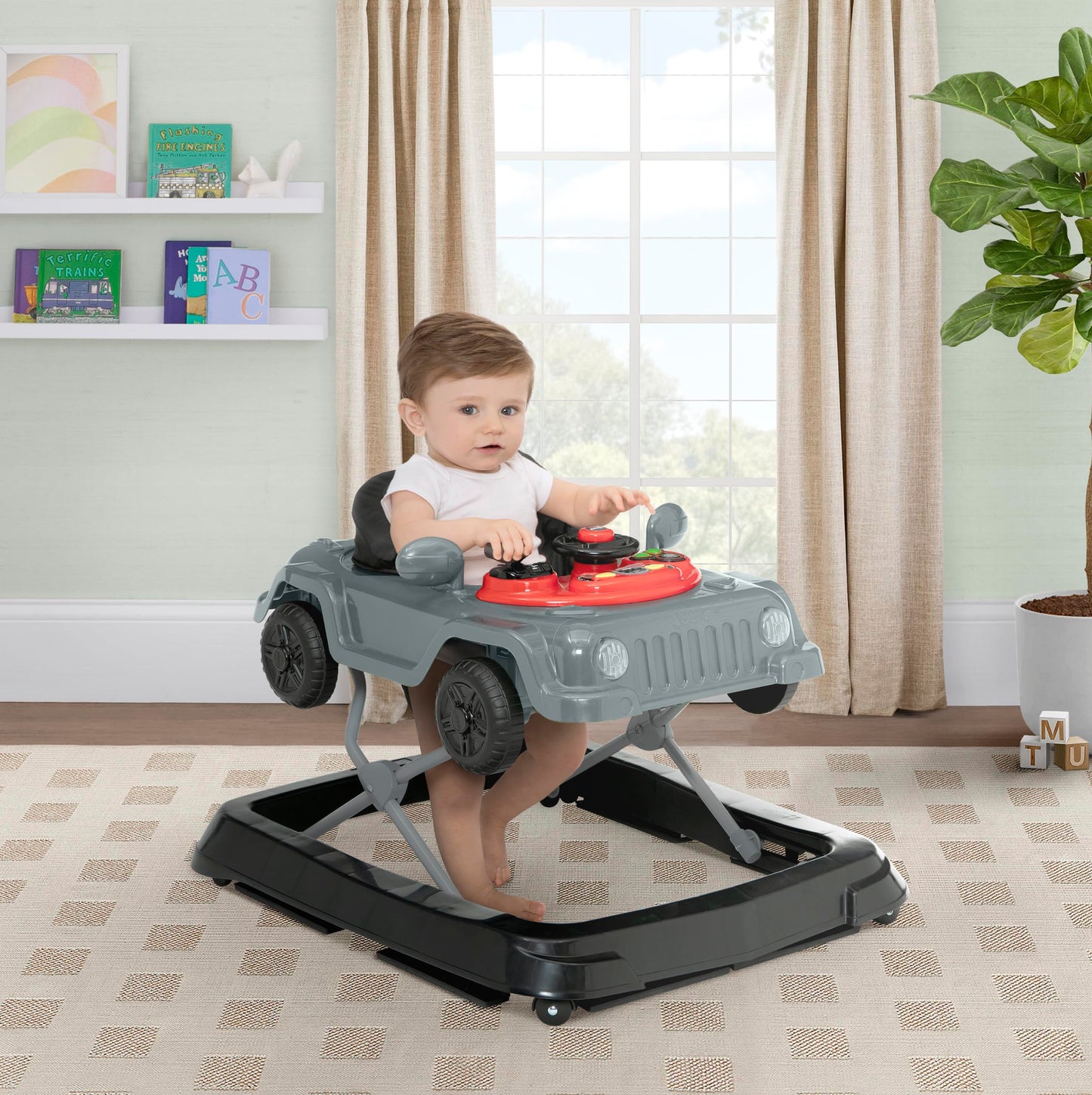Grey Jeep Wrangler baby walker steering wheel detail
