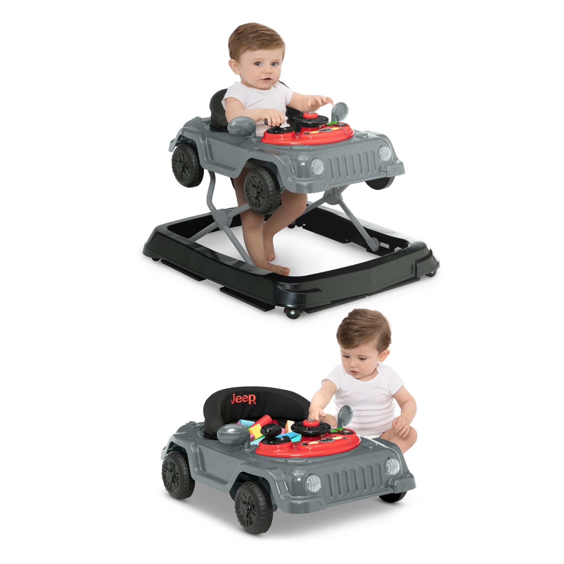 Side profile of Delta Children Jeep activity walker