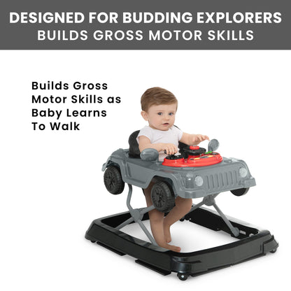 Baby using Jeep Wrangler walker showing height adjustment
