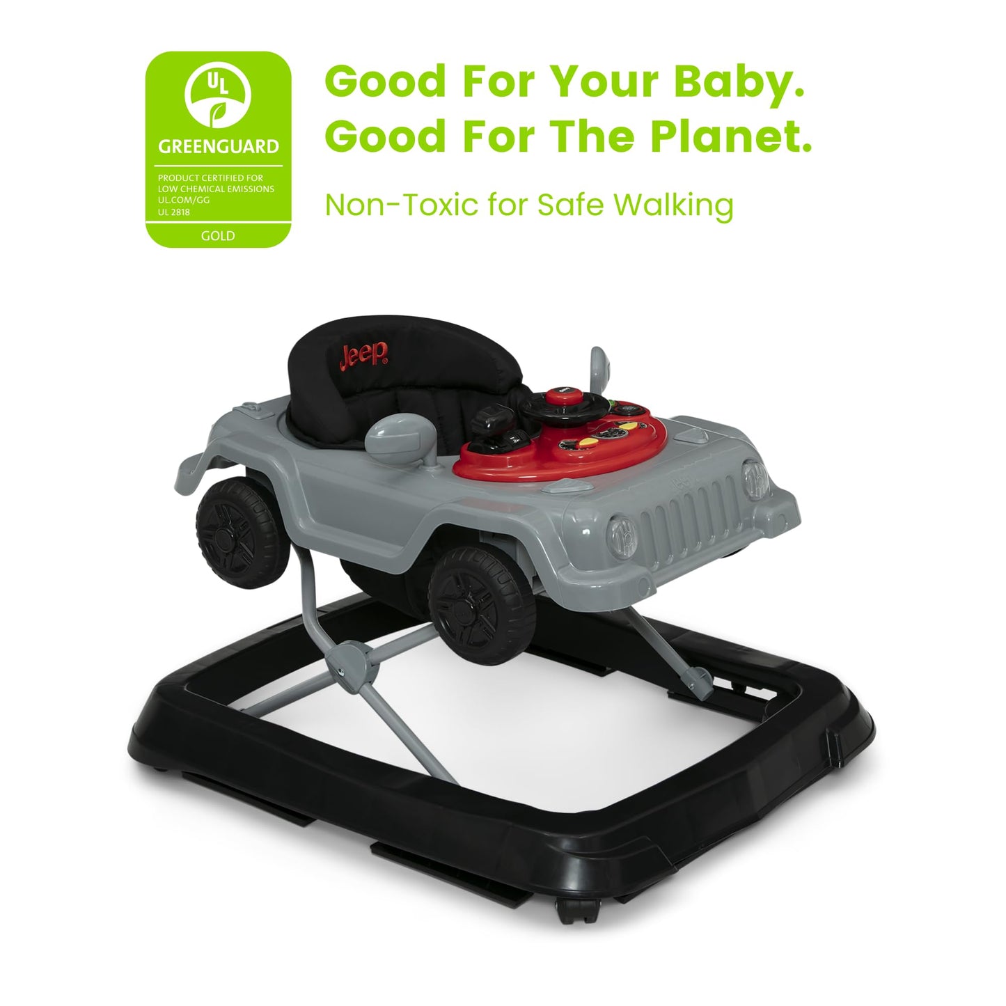 Rear view of Delta Children Jeep walker seat support