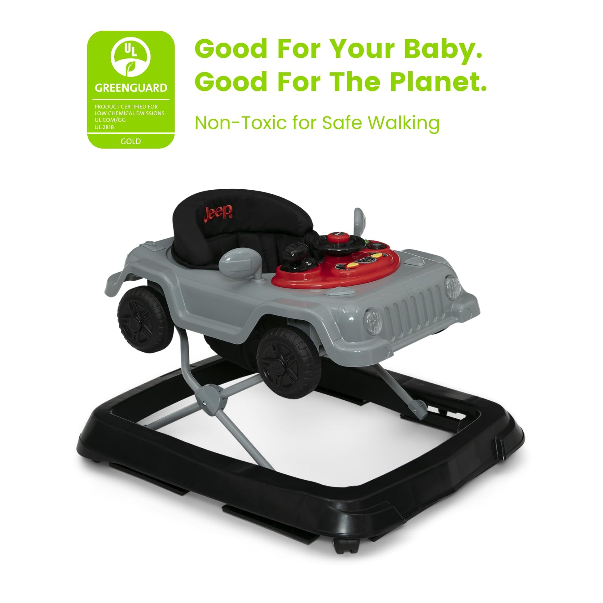 Rear view of Delta Children Jeep walker seat support