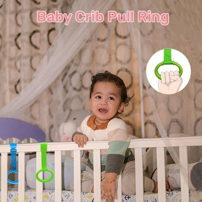 Close up of colorful baby standing support rings for cribs