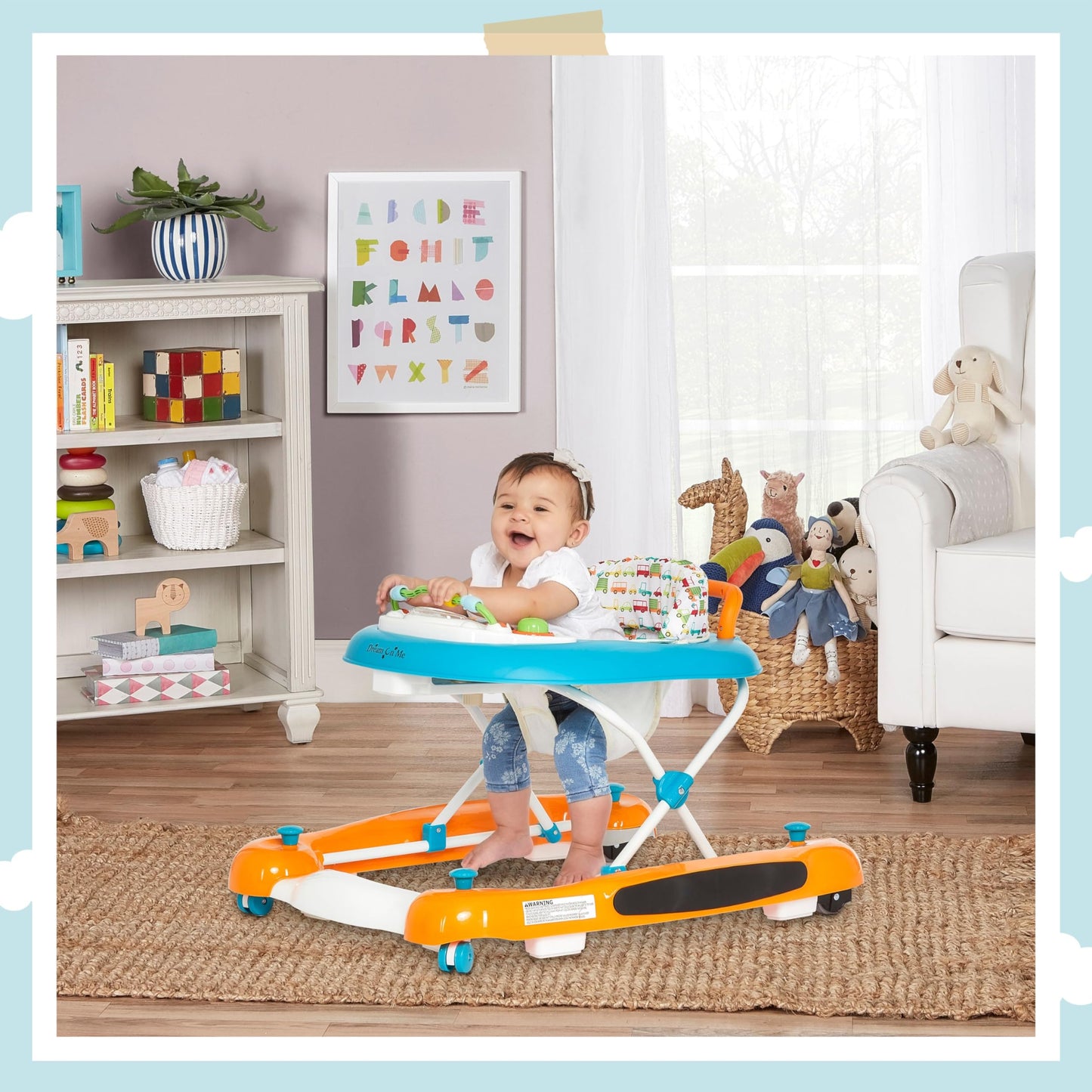 Dream On Me baby walker folded flat for easy storage and travel