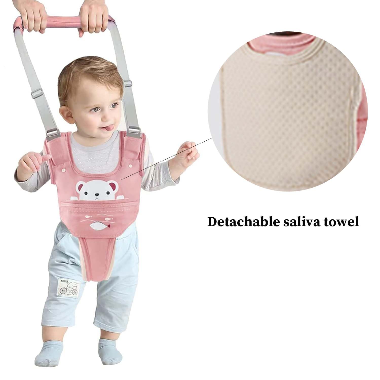 Detailed view of baby walking harness safety buckles