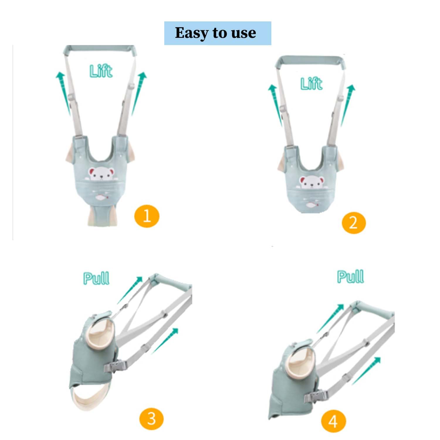 Toddler using Ocanoiy handheld walking harness aid