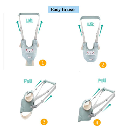 Toddler using Ocanoiy handheld walking harness aid