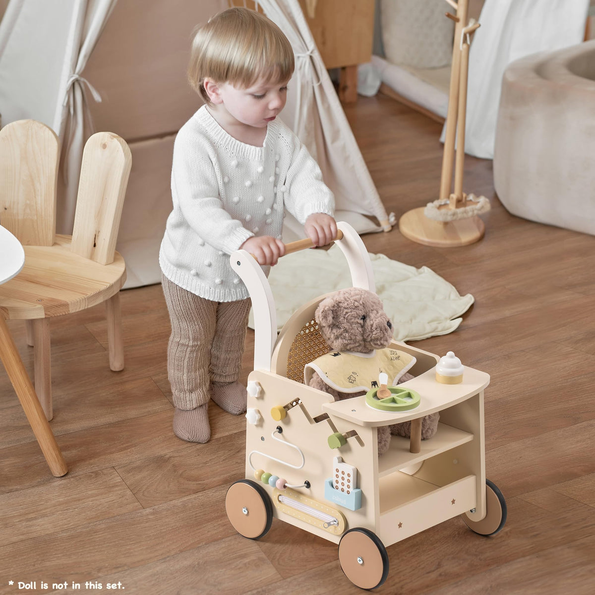 Robotime toddler push walker side panel with interactive sensory toys