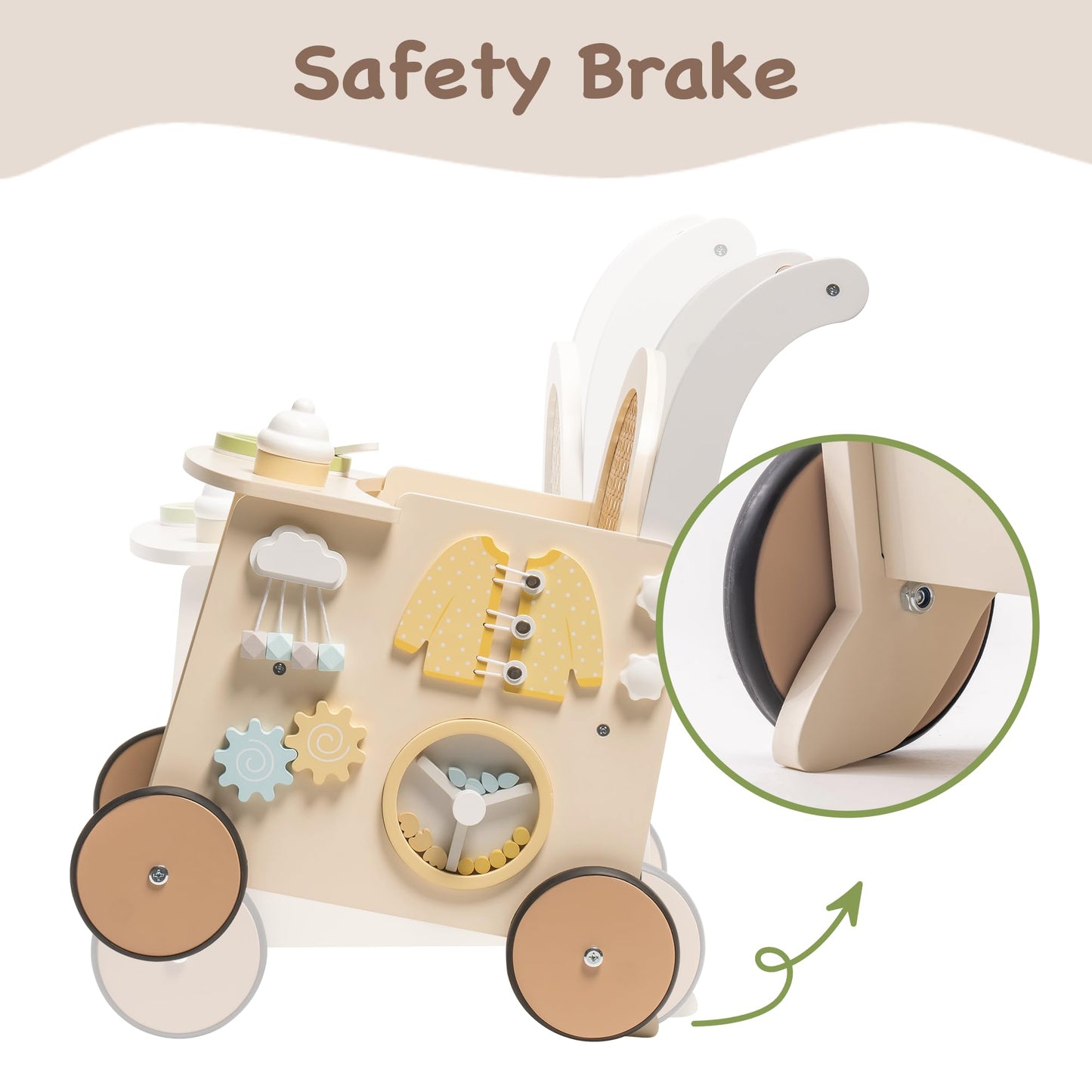 Toddler using Robotime wooden push walker indoors