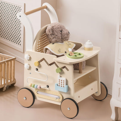 Robotime wooden doll stroller with plush toy inside