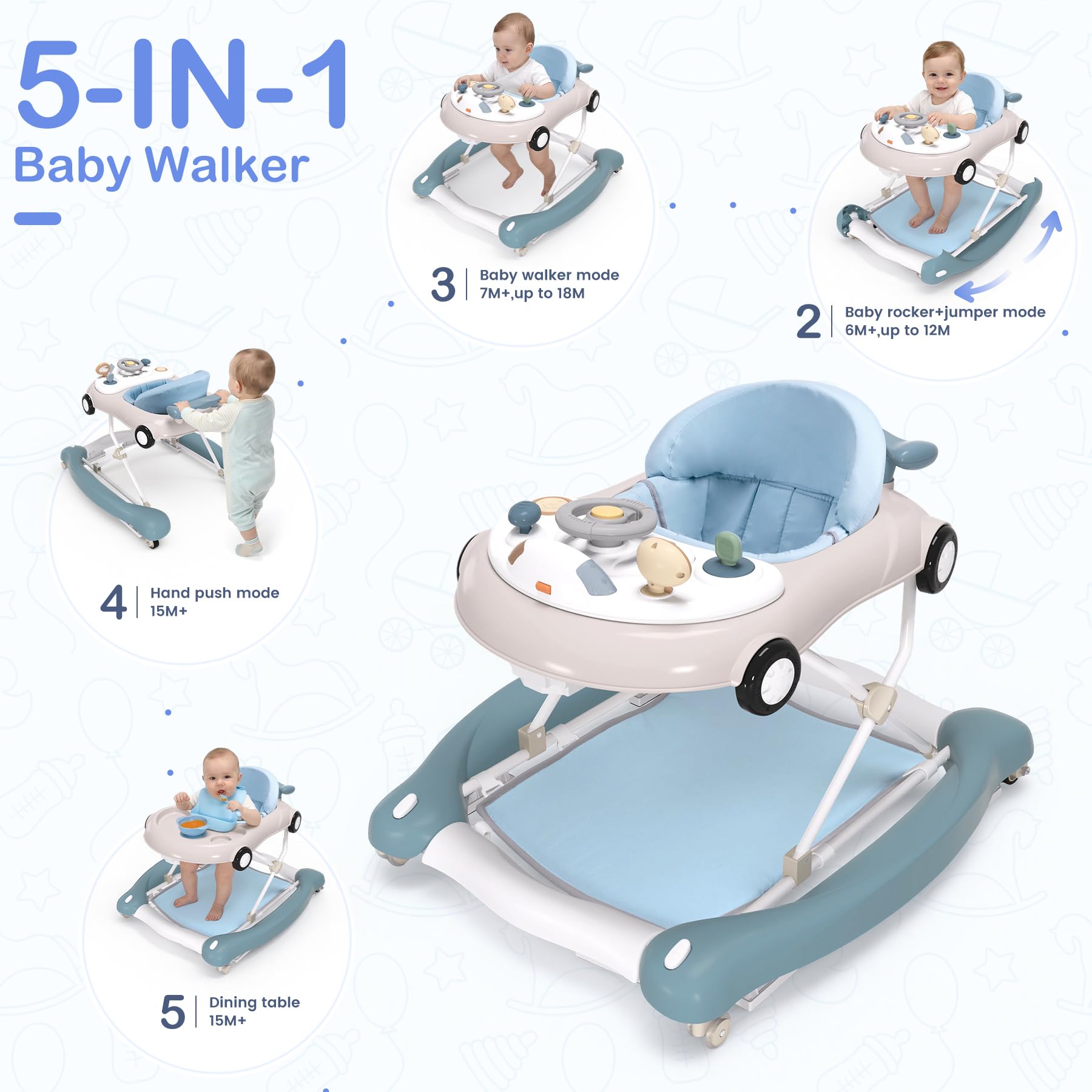 Babhamness baby walker bouncer and rocker mode functionality