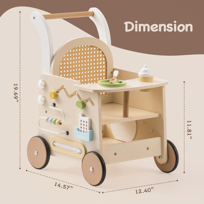 Educational activity center features on baby walker