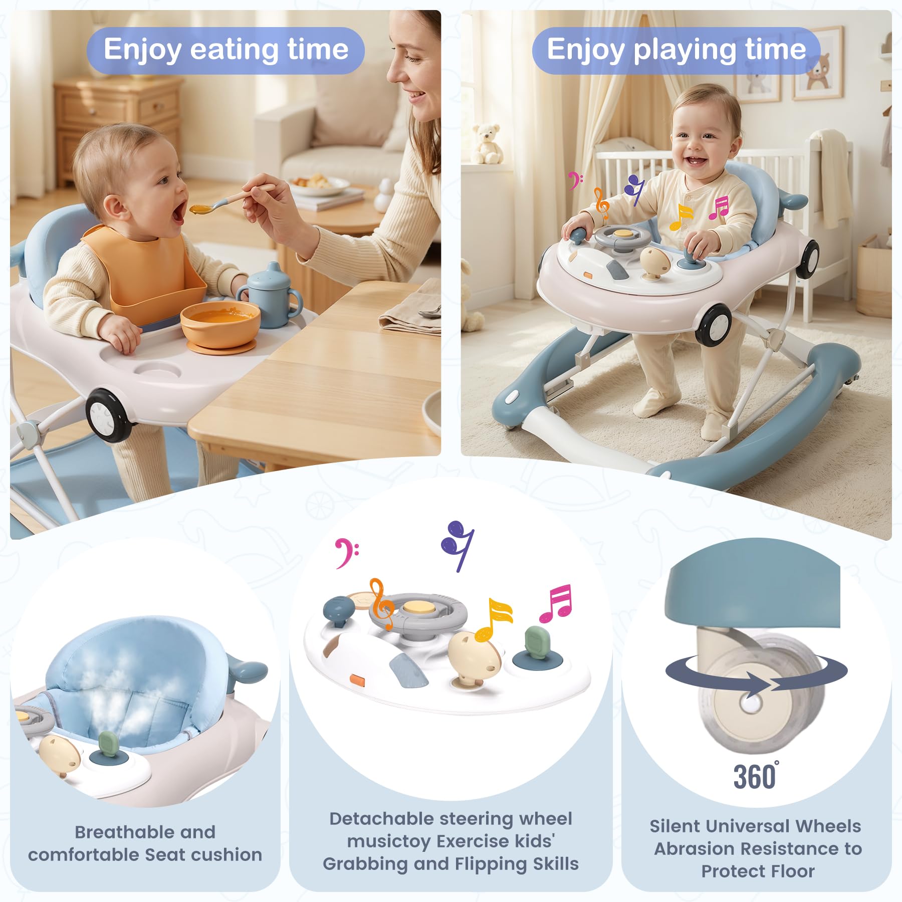 Side profile of Babhamness foldable activity walker