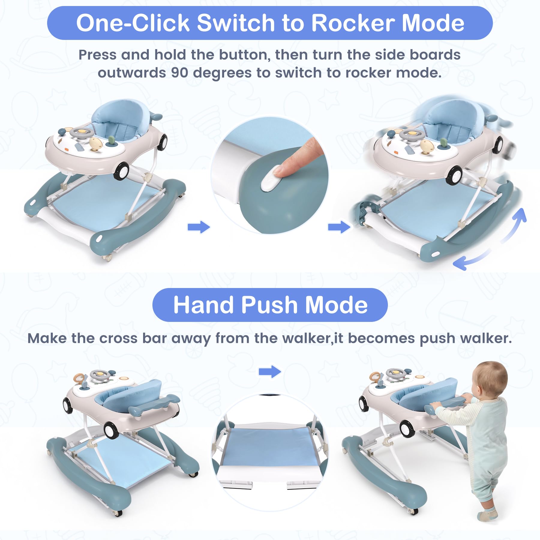 Adjustable height settings on Babhamness toddler walker