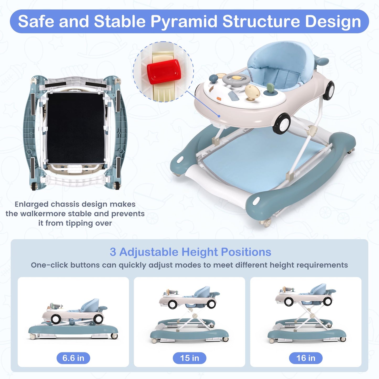 Babhamness baby walker with footrest attached