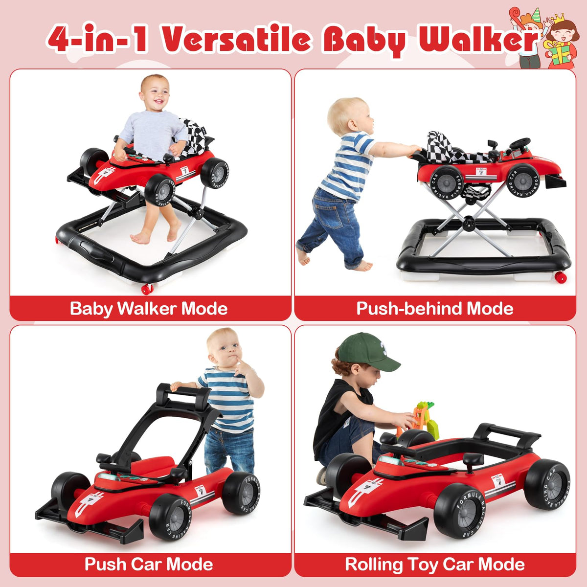 Honey Joy foldable baby walker side profile