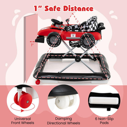 Baby walker with adjustable height and racing theme