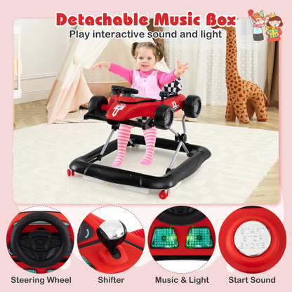 Removable toy tray with steering wheel and buttons