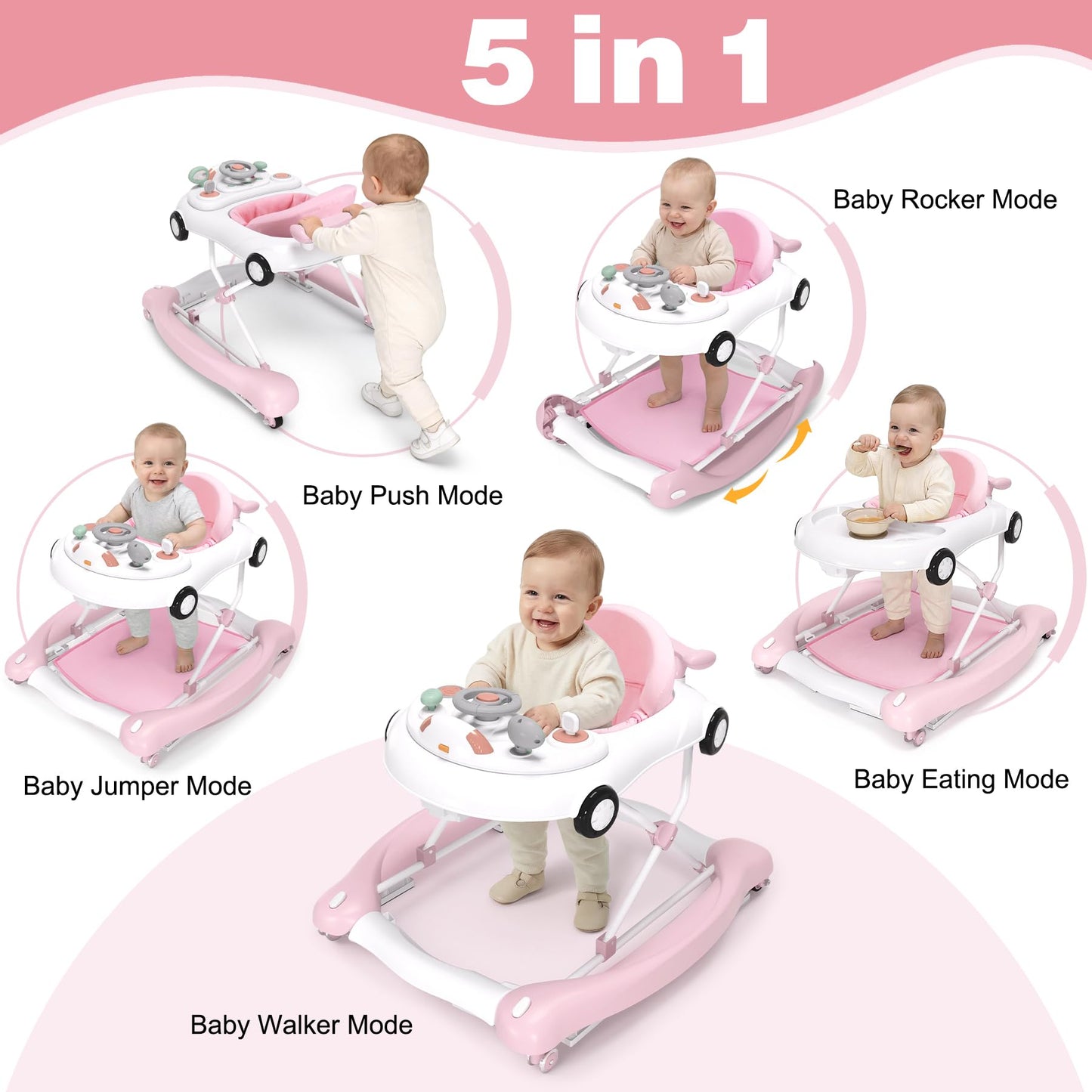 Hyes baby walker with musical steering wheel activity tray