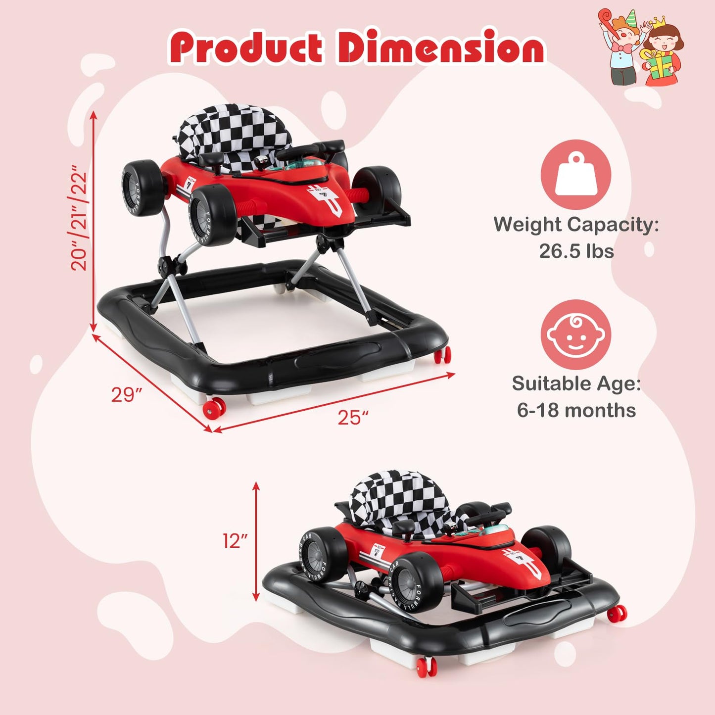 Close up of safety anti-rollover pads on baby walker