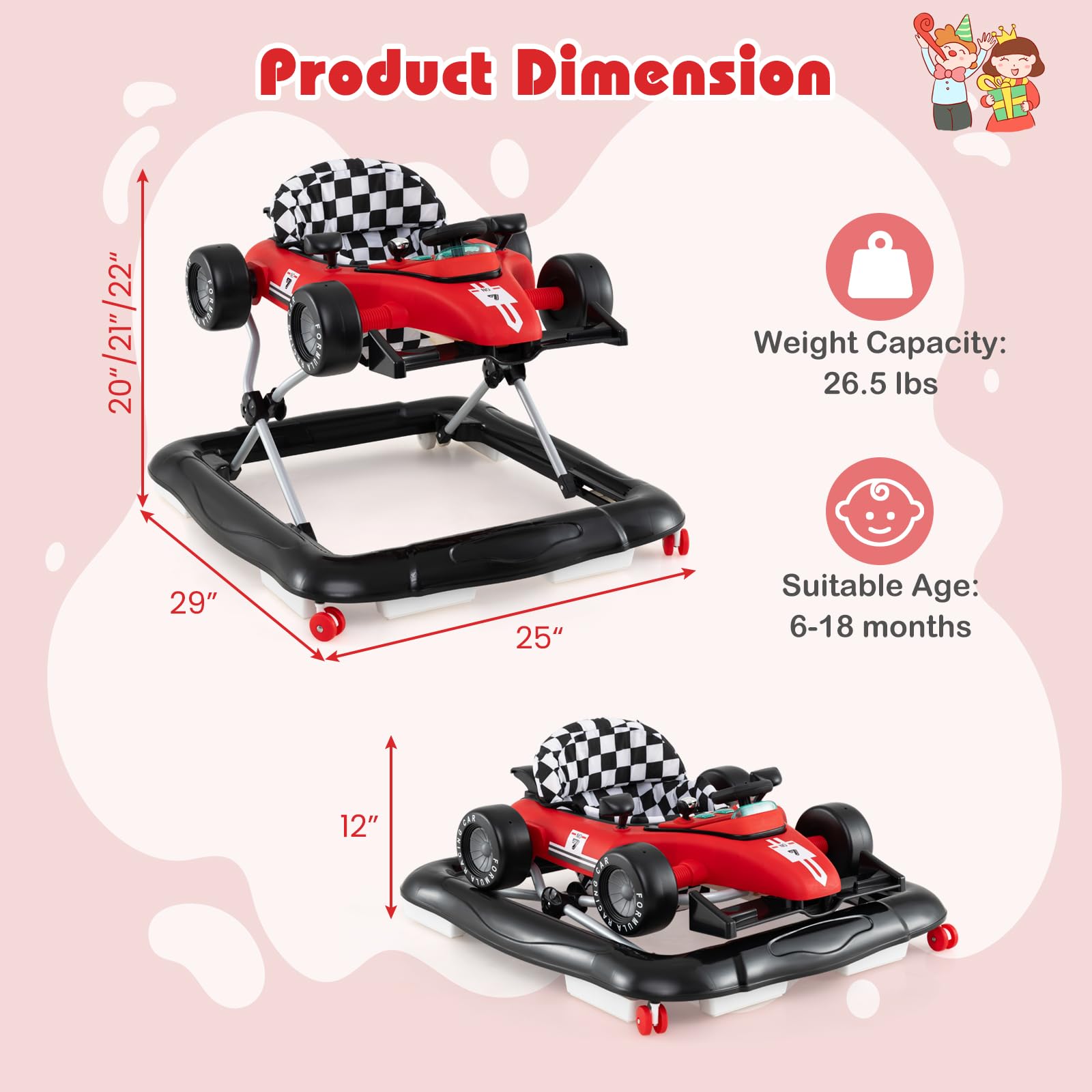 Close up of safety anti-rollover pads on baby walker