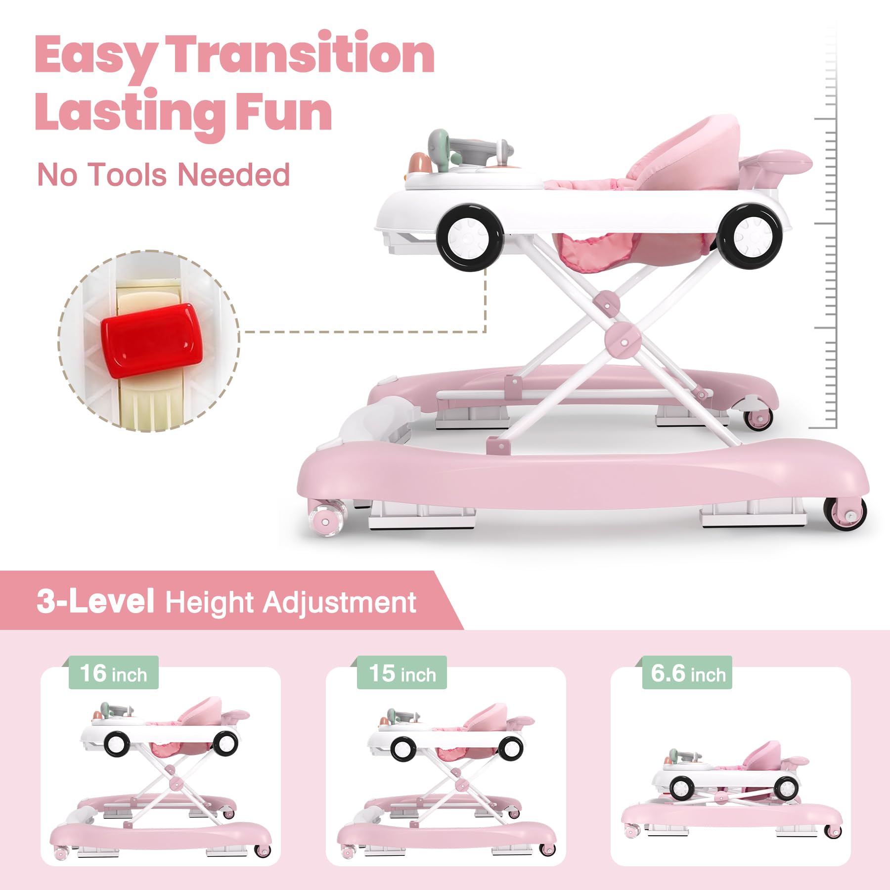 Hyes baby walker seat and safety harness close up