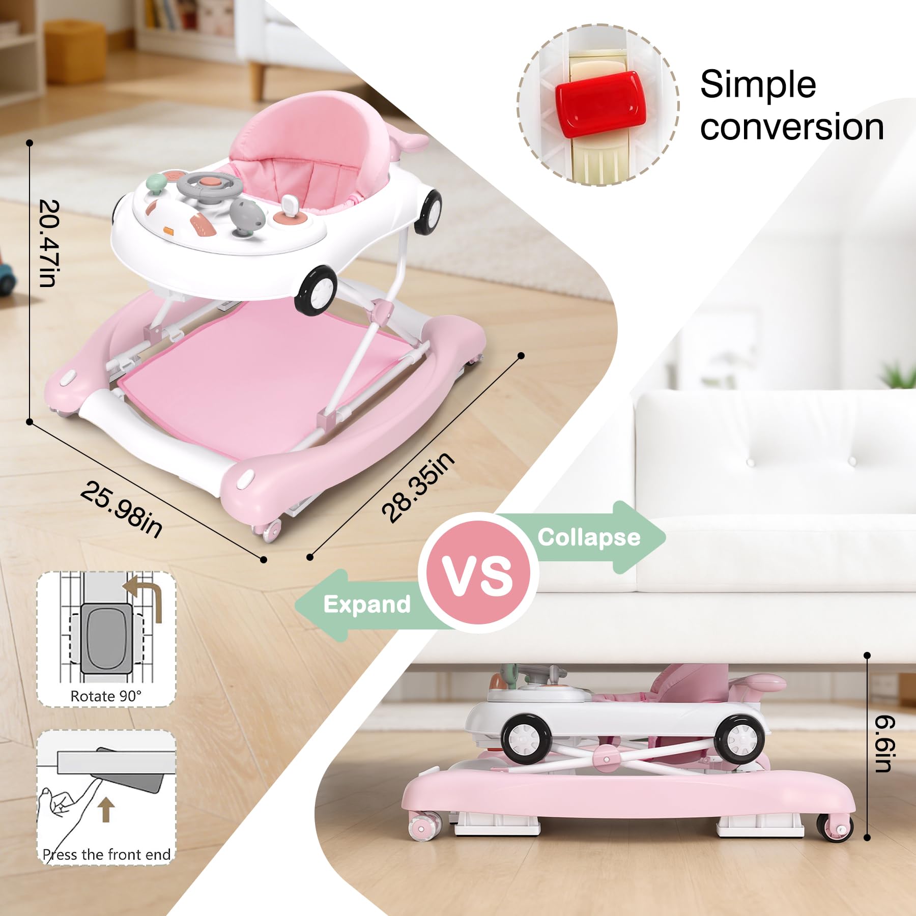Folded Hyes baby walker for storage