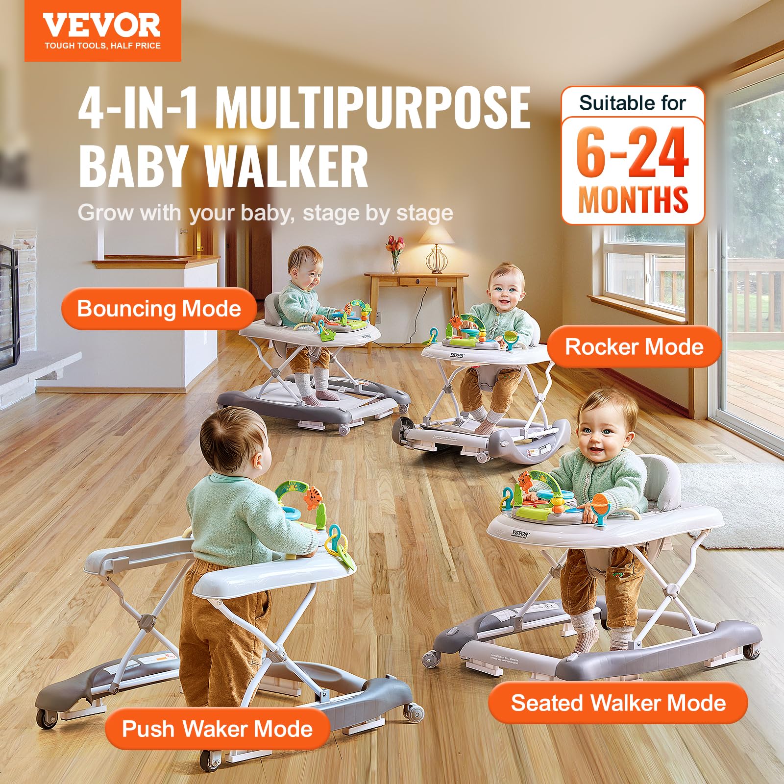 Vevor baby walker in rocker mode showing base stability