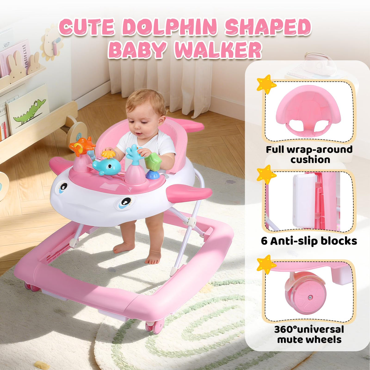 Watermoon baby walker detachable musical toy tray close up