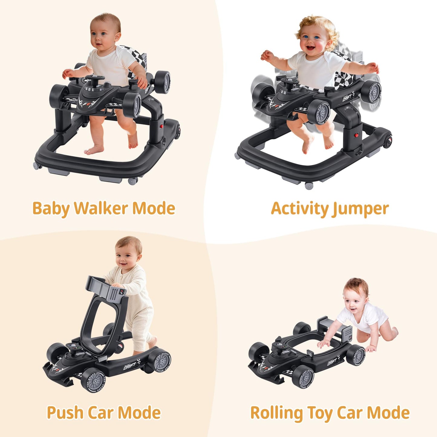 Rear view of Mzqrwd baby walker featuring reinforced frame