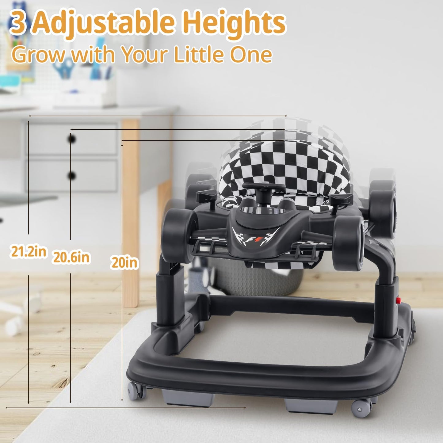 Top view of Mzqrwd baby walker with padded seat and tray