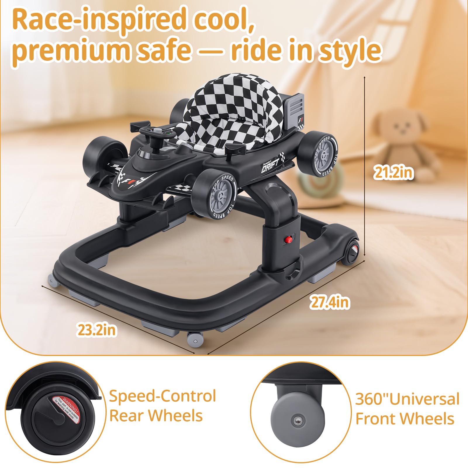Folded Mzqrwd baby walker demonstrating compact storage capability