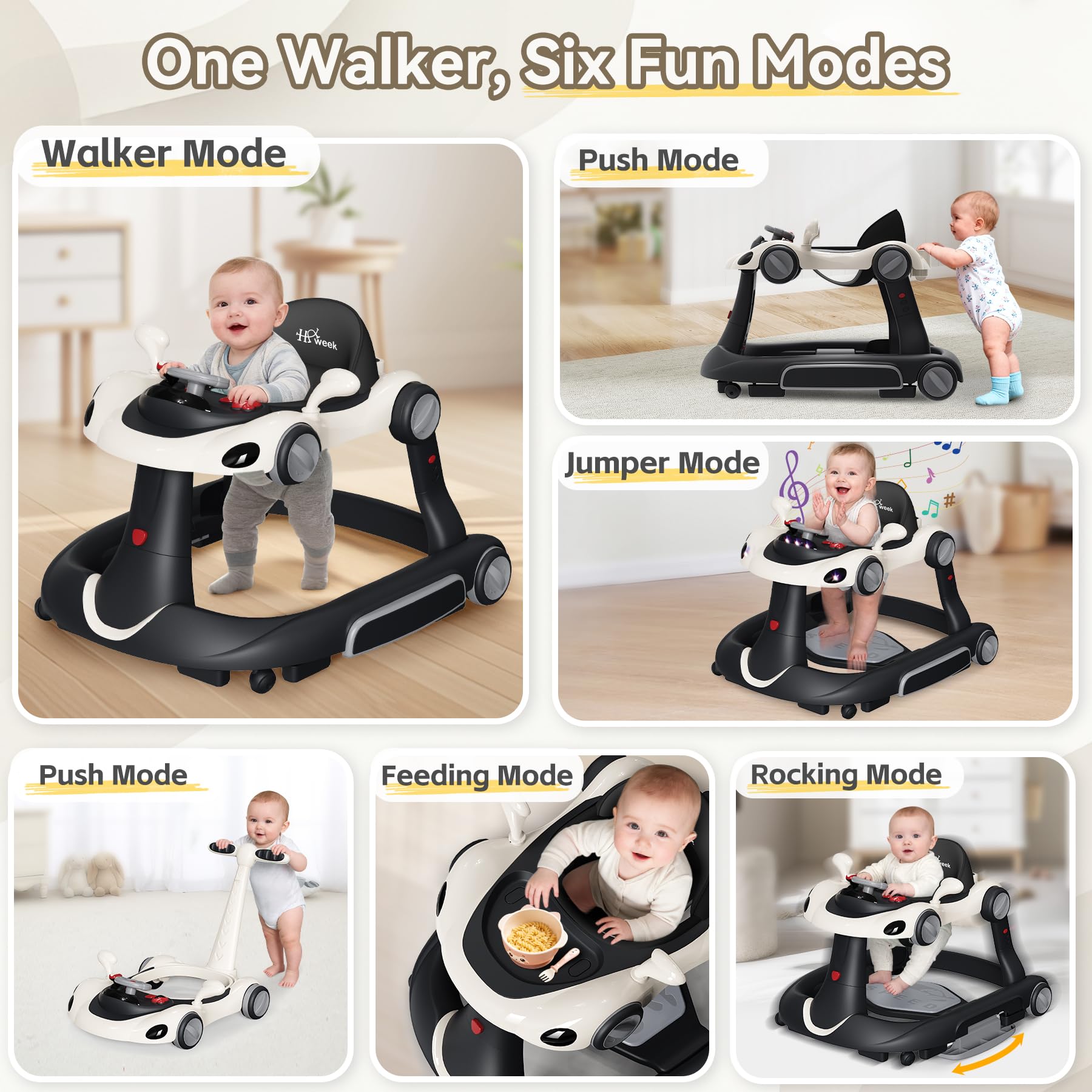 Side view of Haweek baby walker with sun canopy