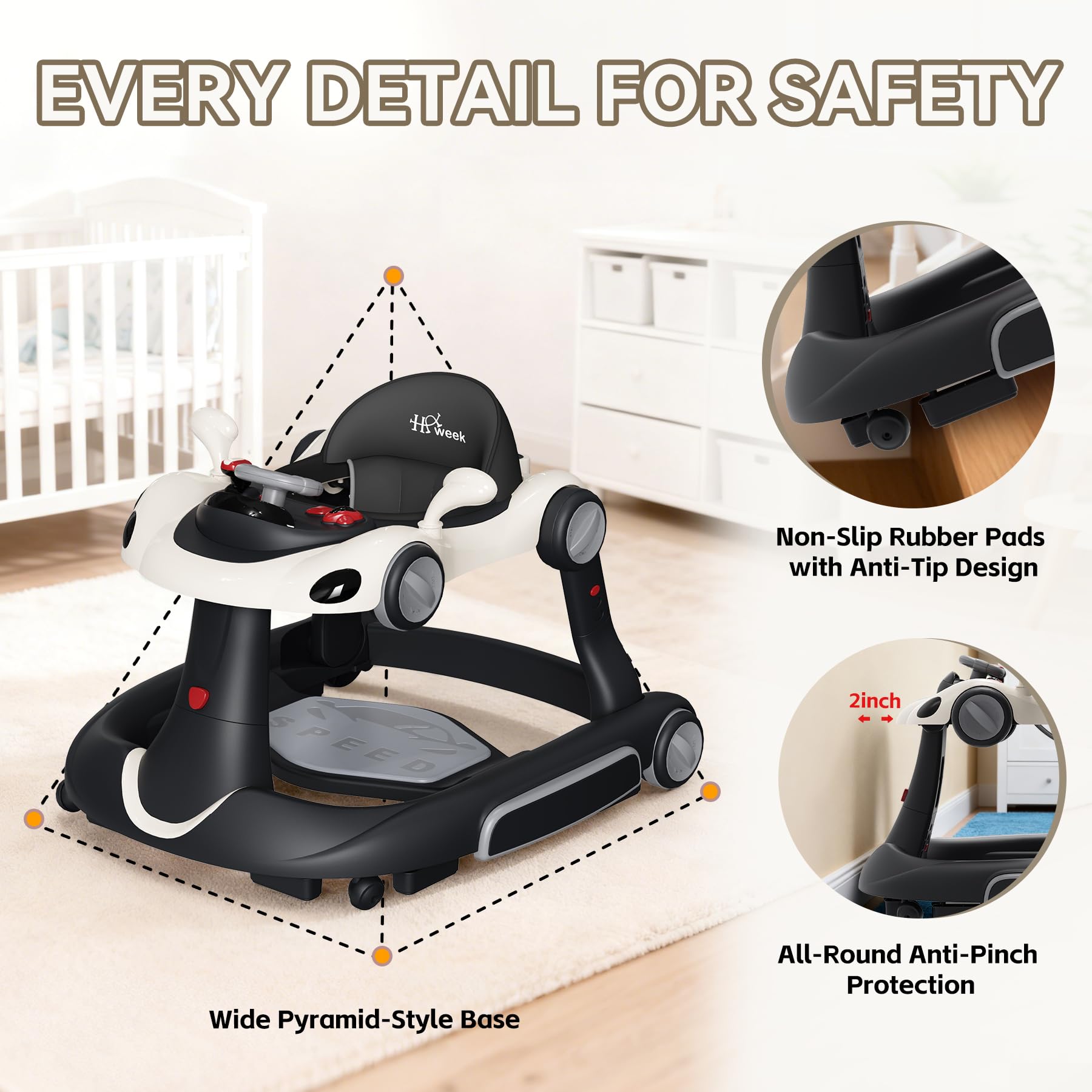 Close up of feeding tray on Haweek baby walker