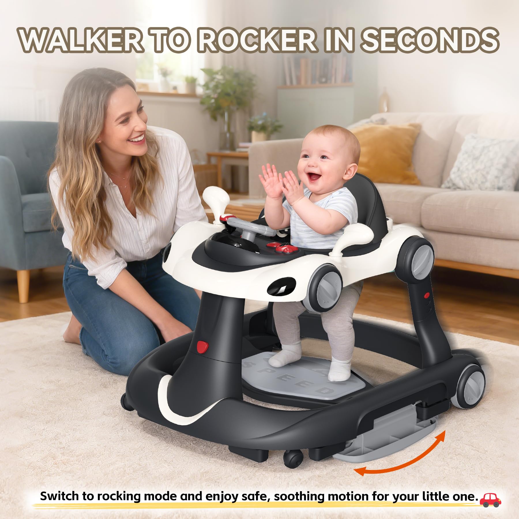 Folded view of Haweek 7-in-1 baby walker for storage