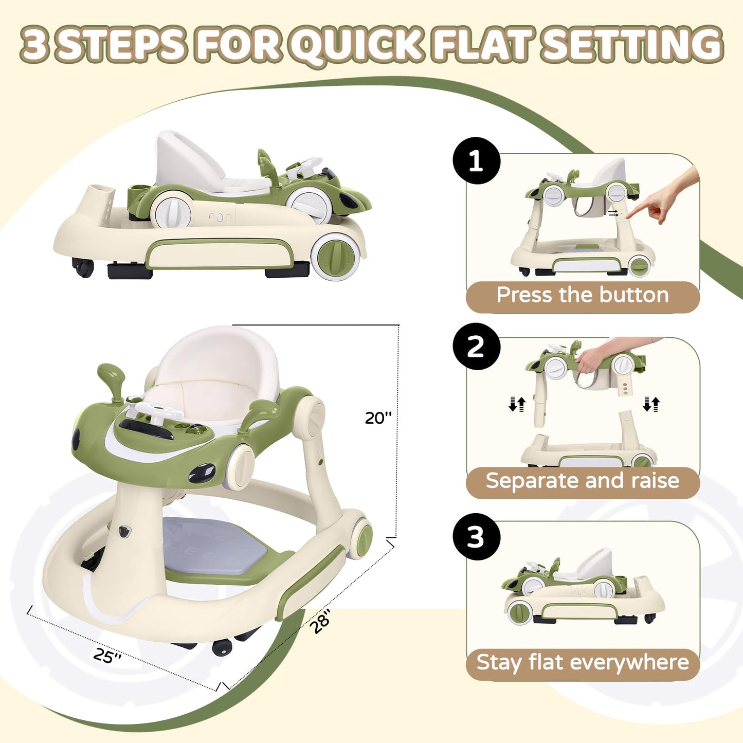 Folded Lerrutue baby walker for compact storage