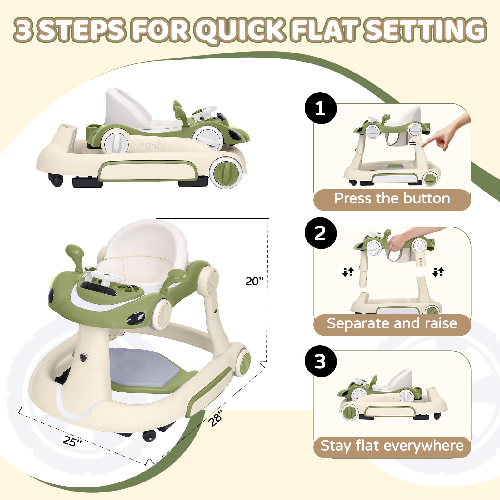 Folded Lerrutue baby walker for compact storage