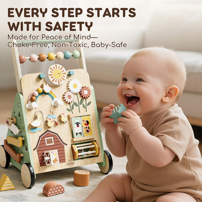 Educational sensory toys on Lehoo Castle baby push walker