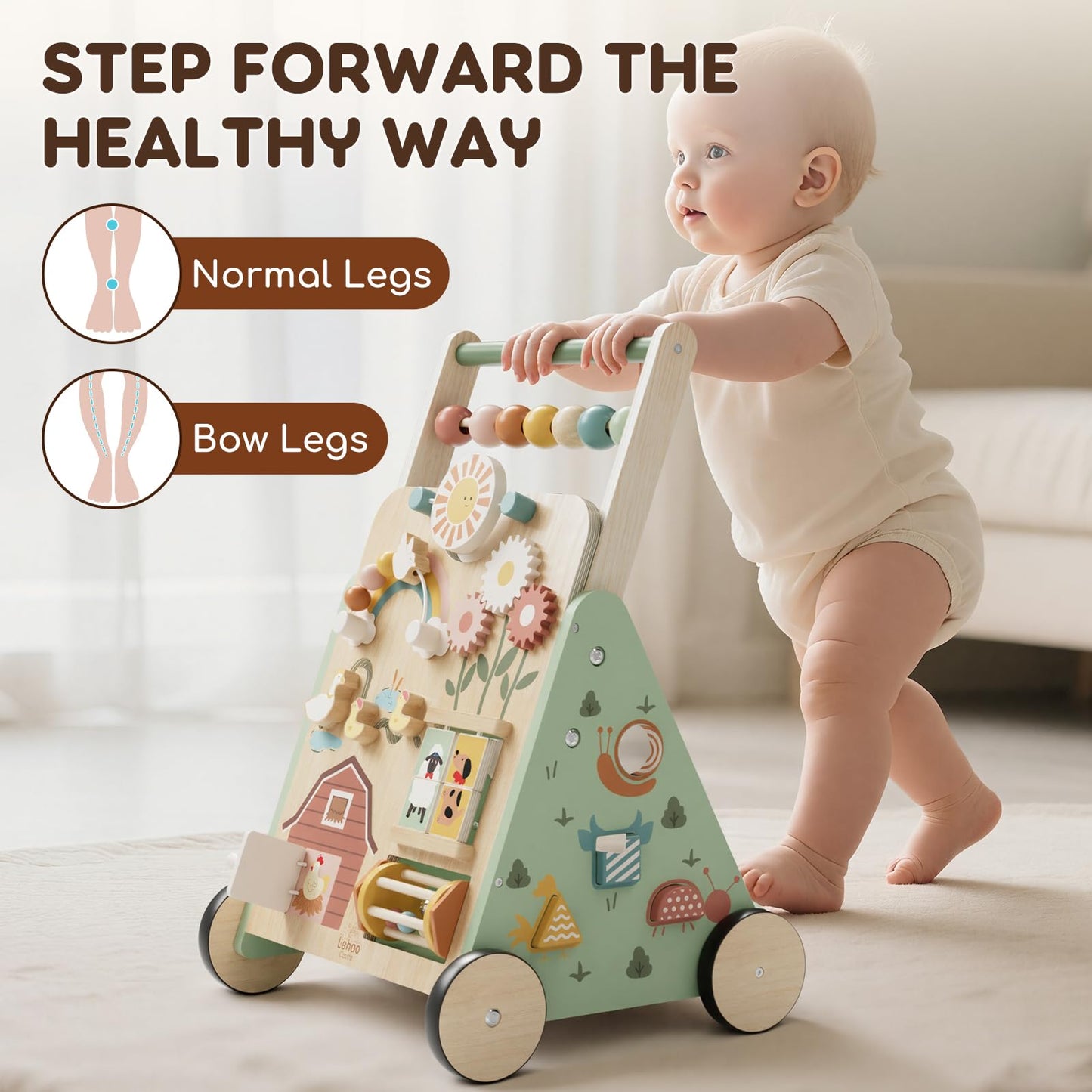 Sturdy wooden base design of Lehoo Castle toddler learning walker