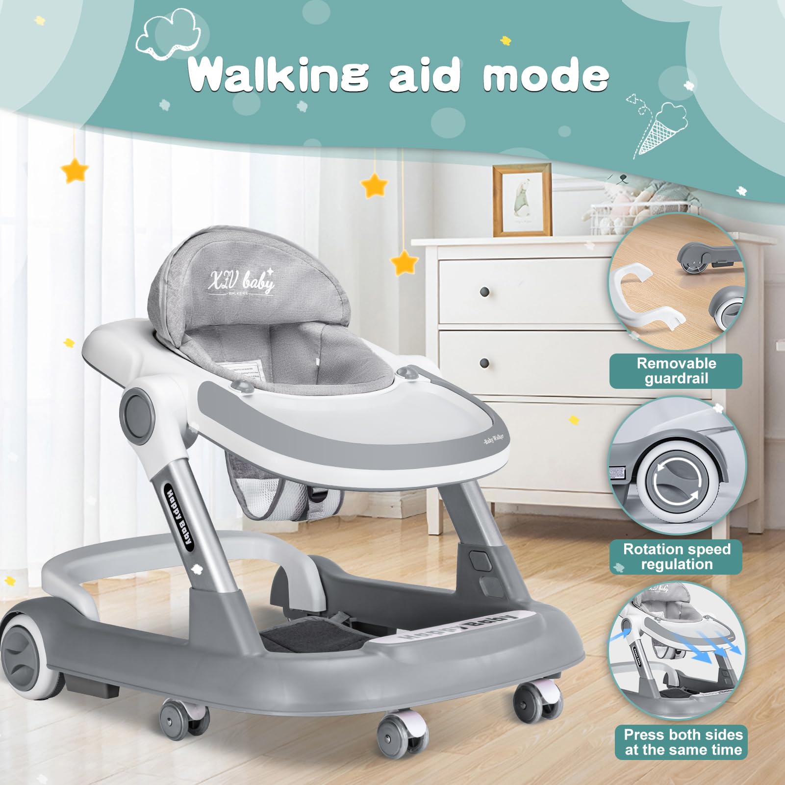 Compact folded baby walker for storage