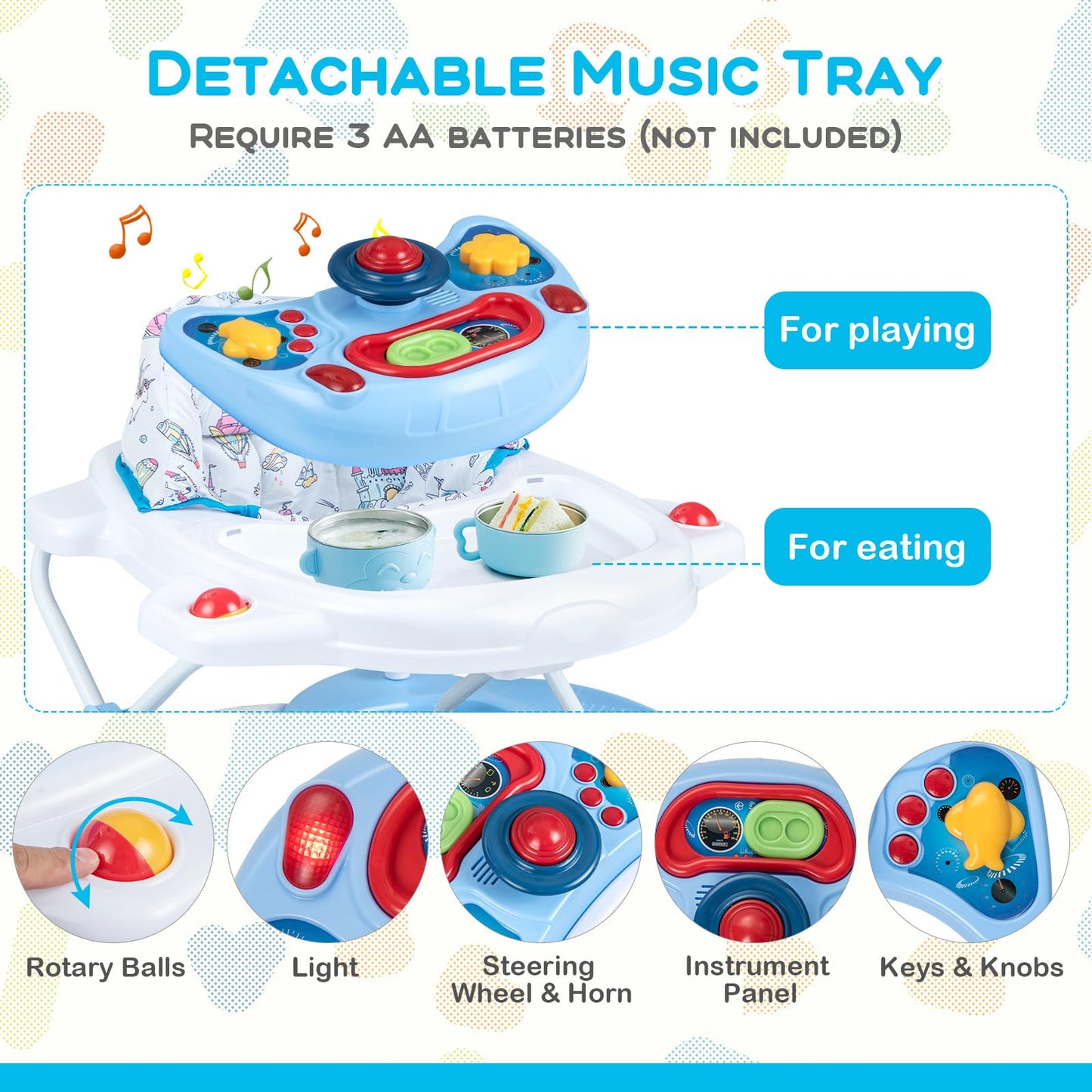 Musical activity tray with lights and toys detail