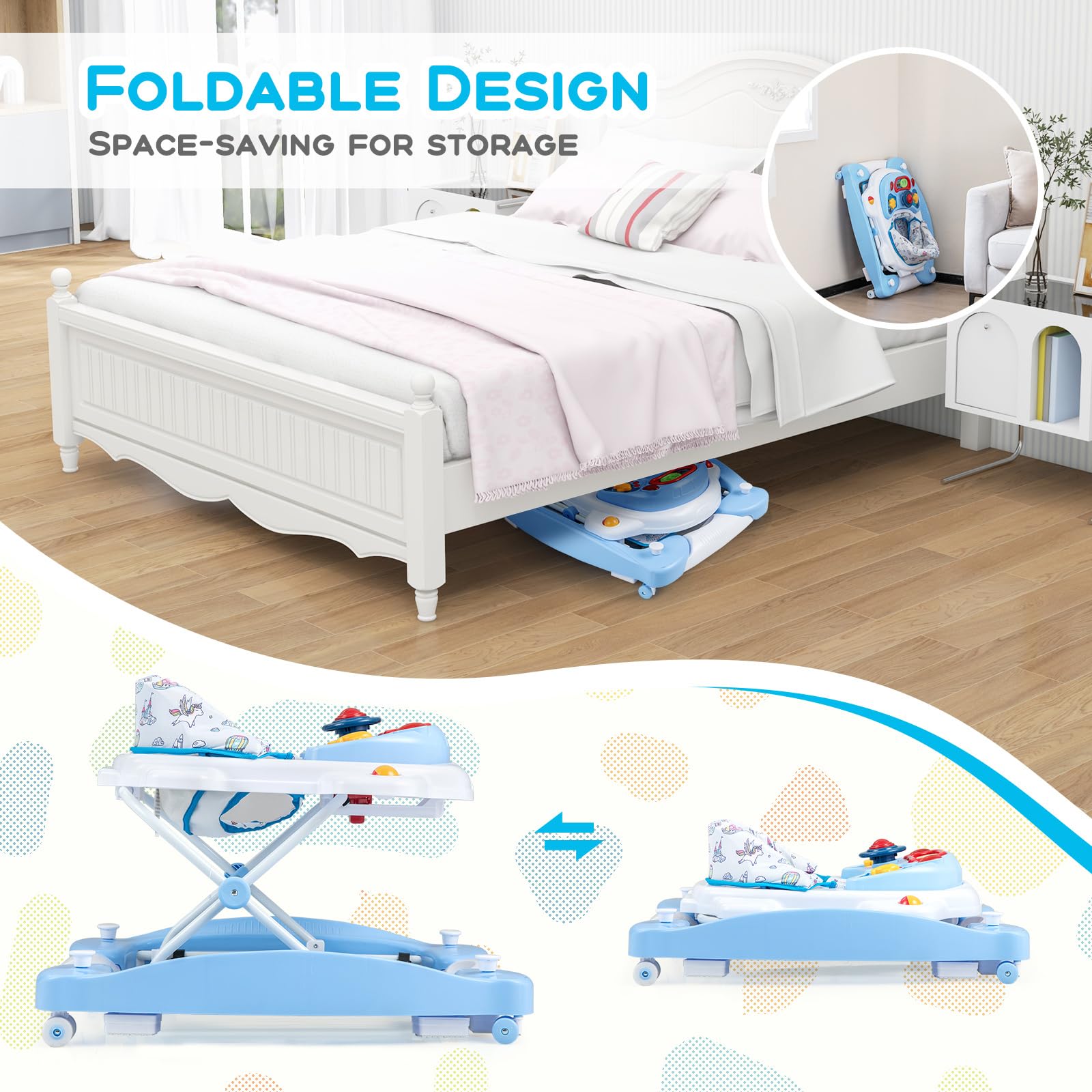 Compact folded view of Baby Joy walker for portability