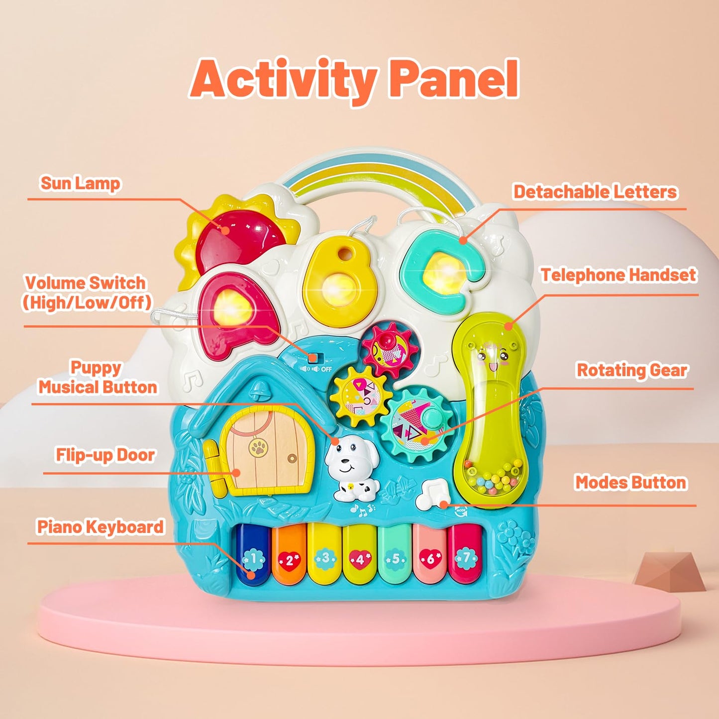 Close up of interactive activity table buttons and gears