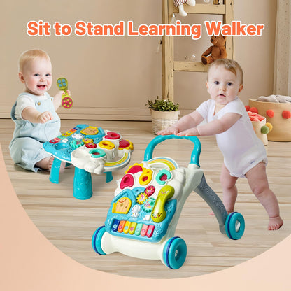 Baby playing with educational activity center on floor