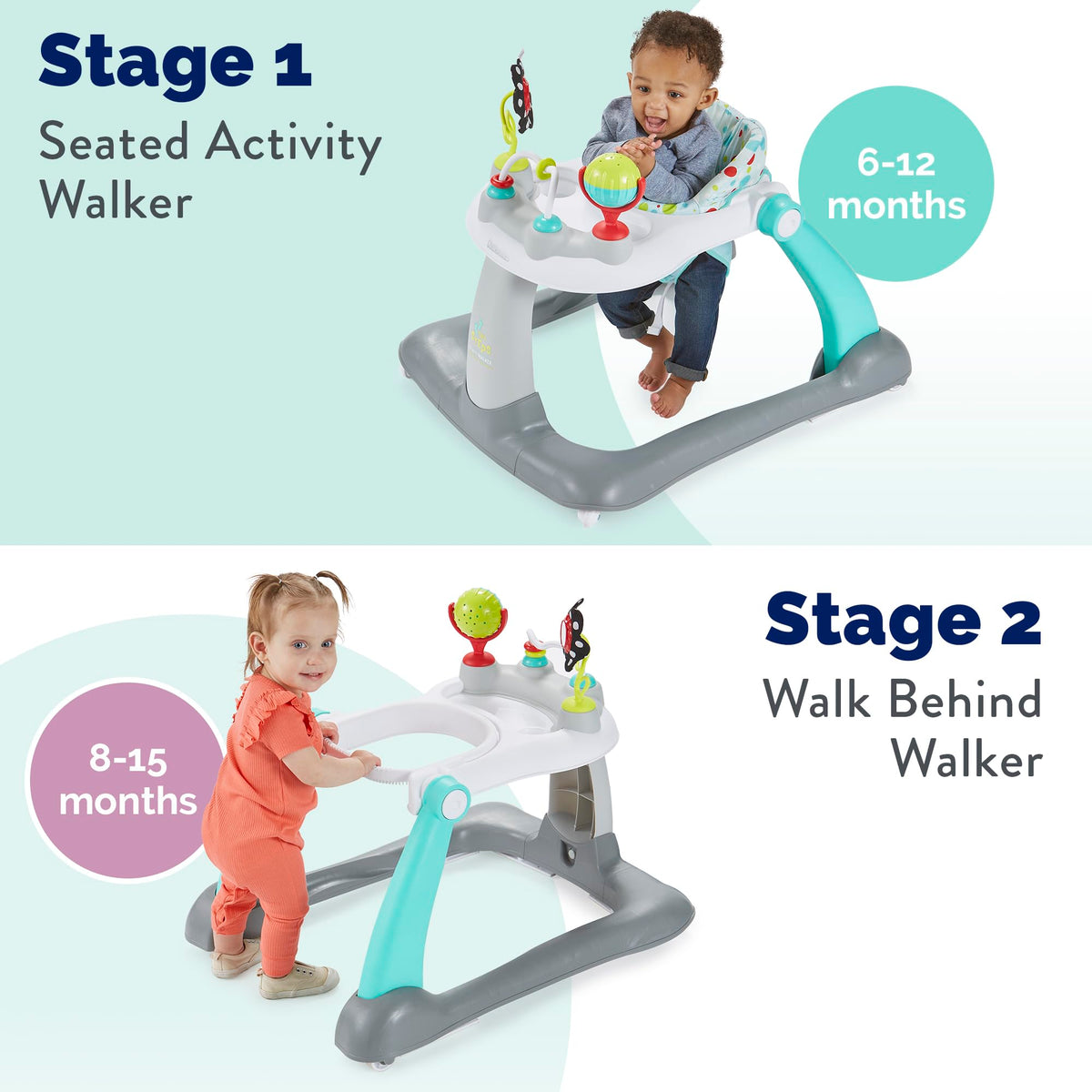 Kolcraft 2-in-1 activity walker seated mode with interactive toys