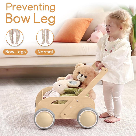 Toddler using Homekol natural wood push walker