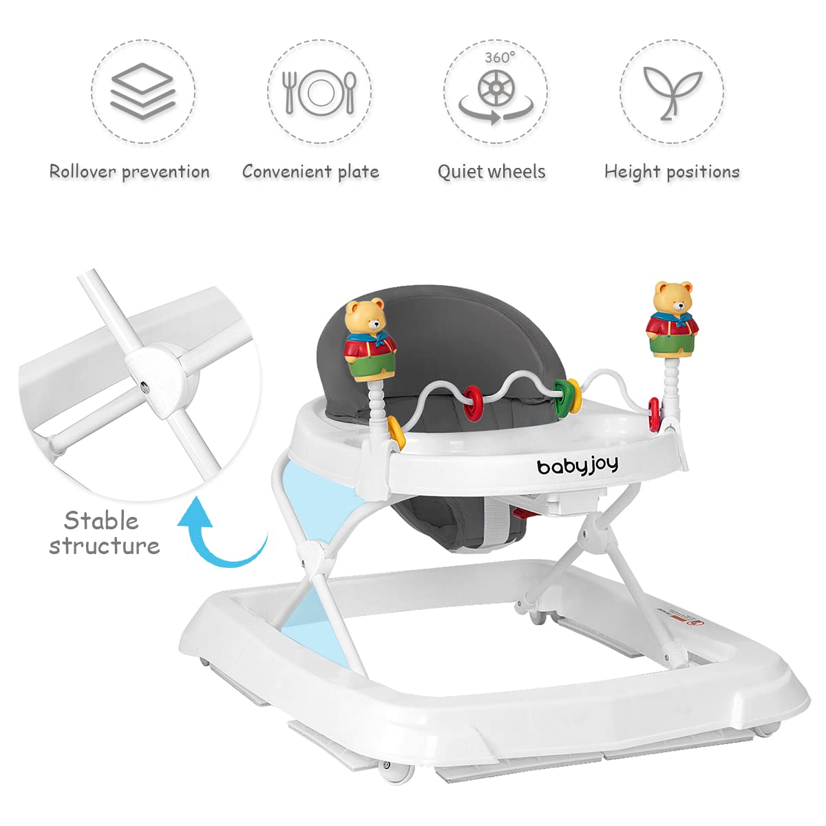Side profile of Baby Joy gray baby walker